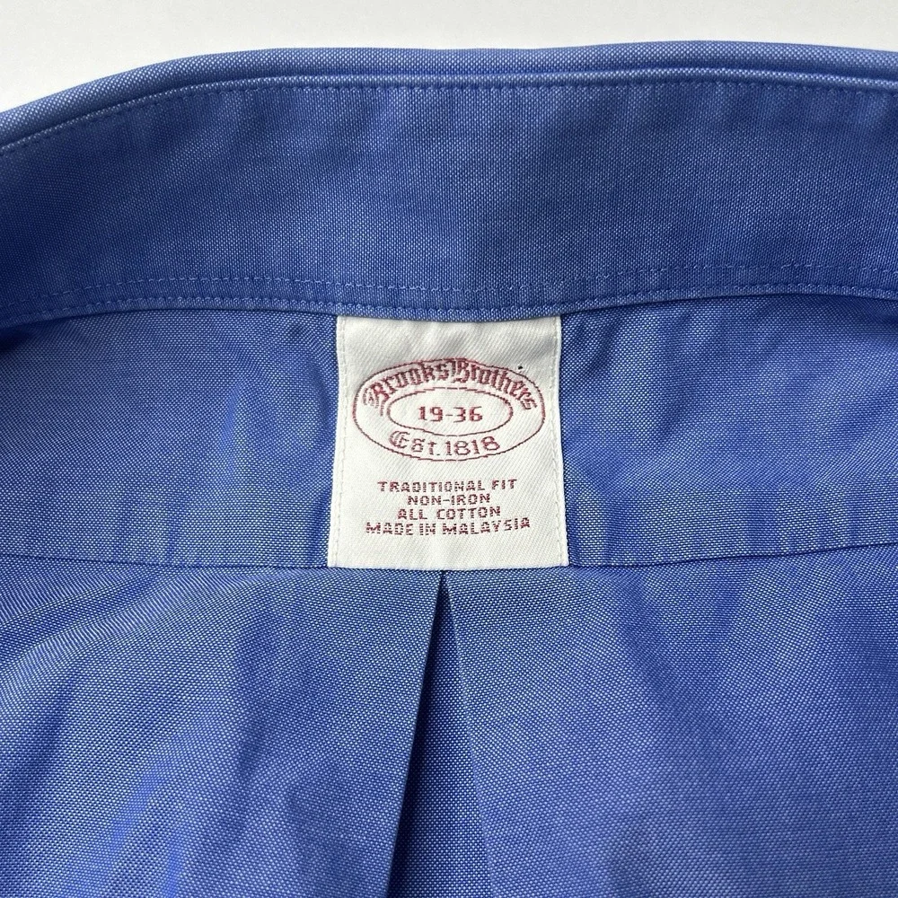 Brooks Brothers Dress Shirt 19 36 Traditional Fit Blue Cotton L/S Big Tall 3XL